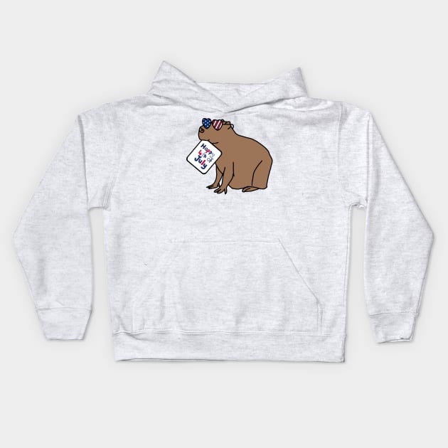 Happy 4th of July says Cool Capybara Kids Hoodie by ellenhenryart